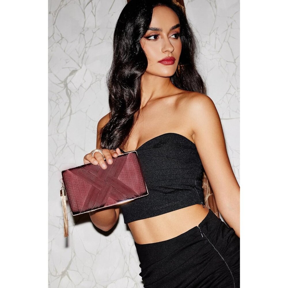 ⚡ Women's Red Tassel‎ Pendant Rhinestones Cross Strap Formal Party Clutch Bag